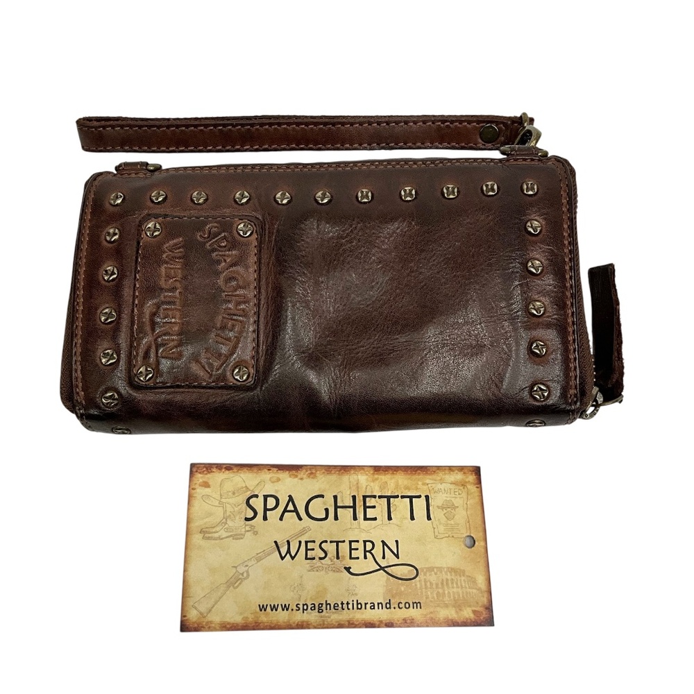 Spaghetti Western Genuine Leather Vintage Brown Wallet Clutch Studded